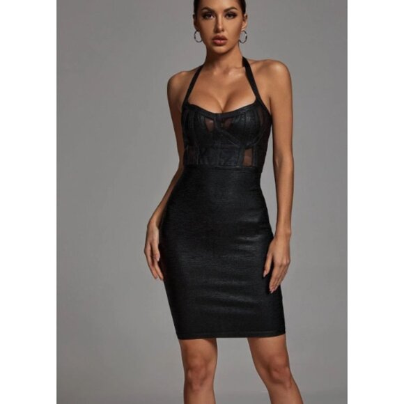 Bella Barnett Halter Black Metallic Cocktail Dress - Black - Picture 1 of 10